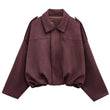 HXAO Women's Bomber Jacket Lapel Long Sleeve Zipper Suede Jacket Women 2025 High Street Cropped Racing Jackets Coats Outerwears