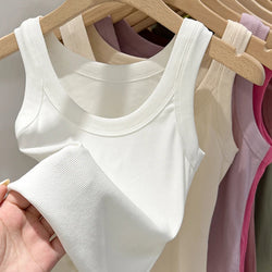 zjaiss Women Solid Round Neck Ribbed Tank Top Camisole Women 2025 Summer Basic Elastic Tank Top O Neck Solid Tank Top