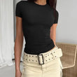Women Short Sleeve T-shirts Causal O Neck Solid Slim Fit Tee Summer Sexy Basic Crop Top Simple T Shirt Female Y2K Tops Clothes